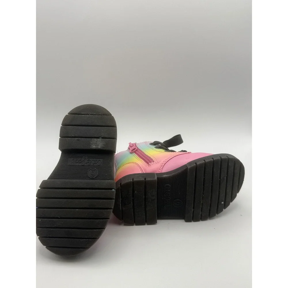 Cat & Jack Toddler Girls Rainbow‎ Ombre Combat Boots Pink Ribbon Laces Size 6